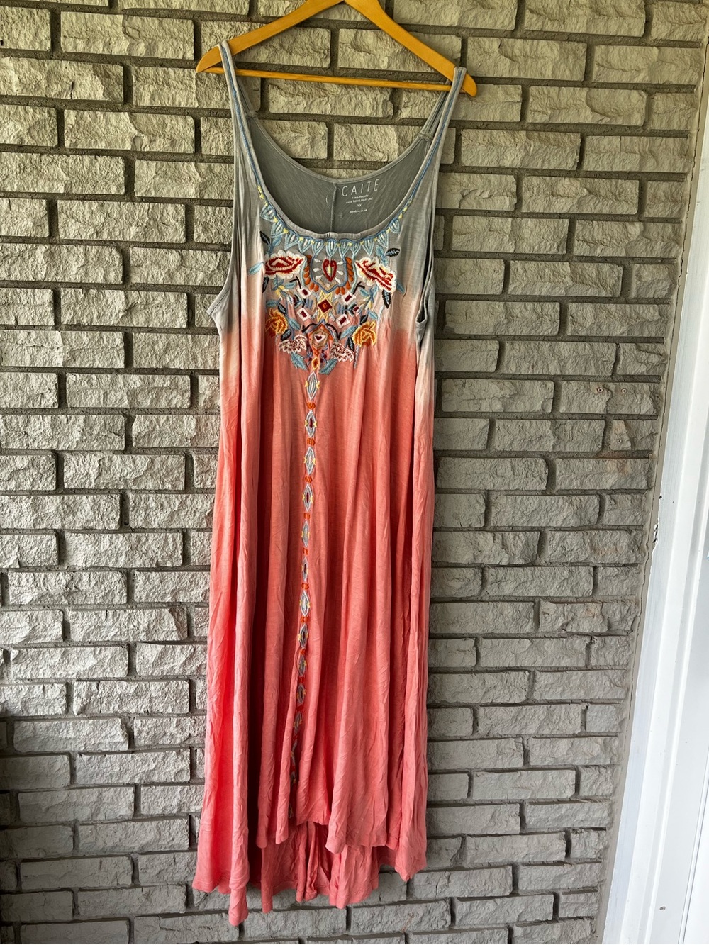 CAITE Peachy Gray Ombre Embroidered Boho Maxi Dress Size 3X